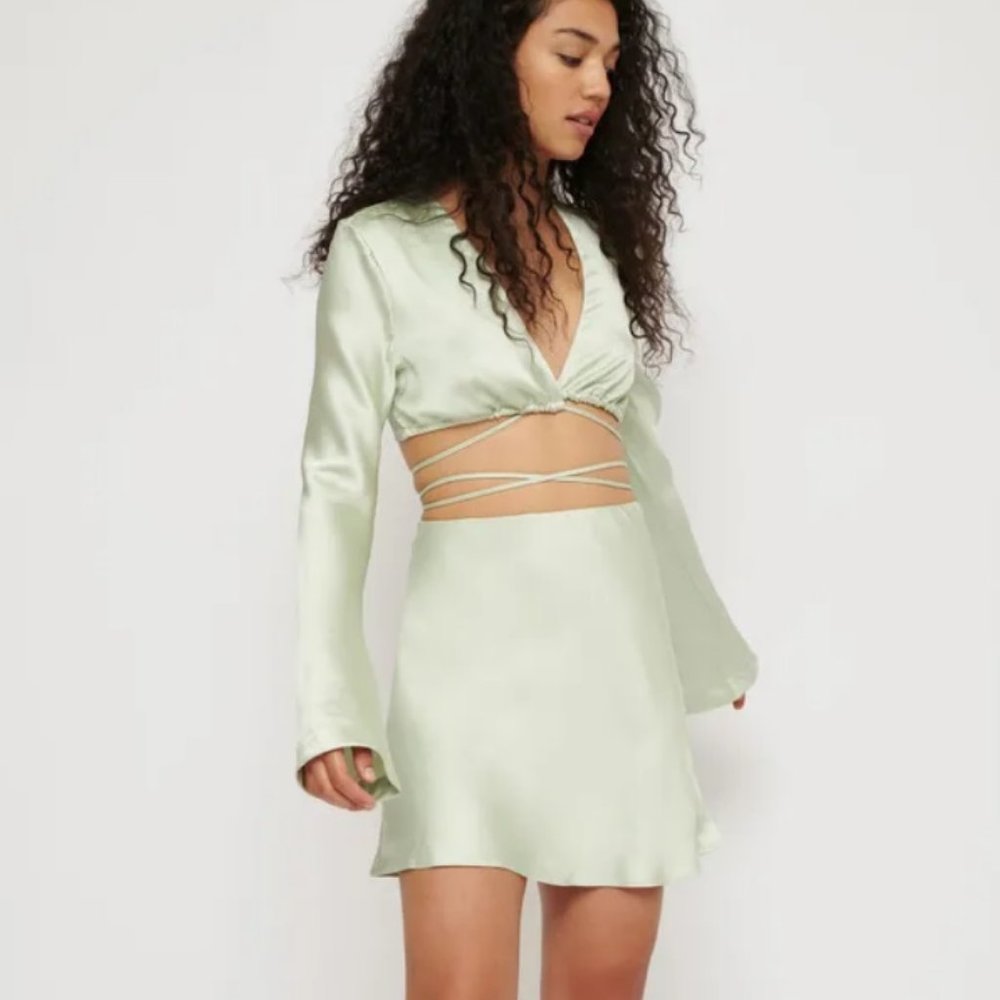 Dynamite Pastel Green Satin Wrap Top
